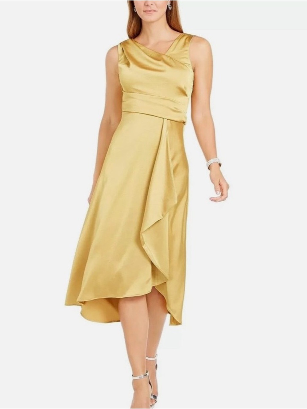 Gold Asymmetrical Midi Dress